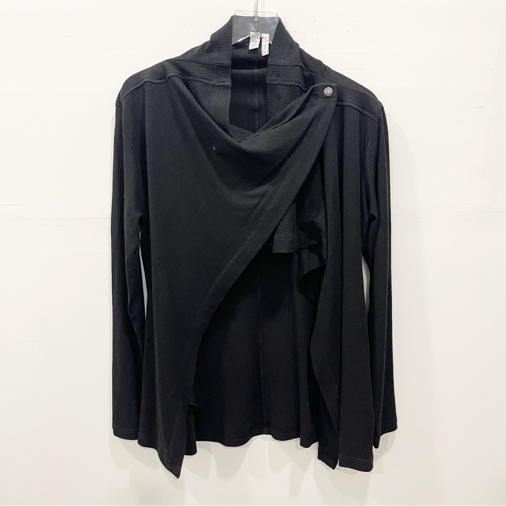 Z By Zella Ribbed Knit Wrap Front Cardigan Sweatshirt Black Small